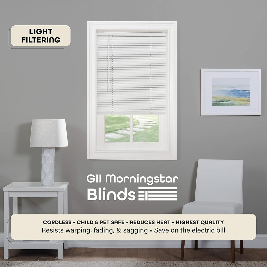 Cordless Light Filtering Mini Blinds - 34x64 Inch Pearl White Vinyl Horizontal Blinds by Achim