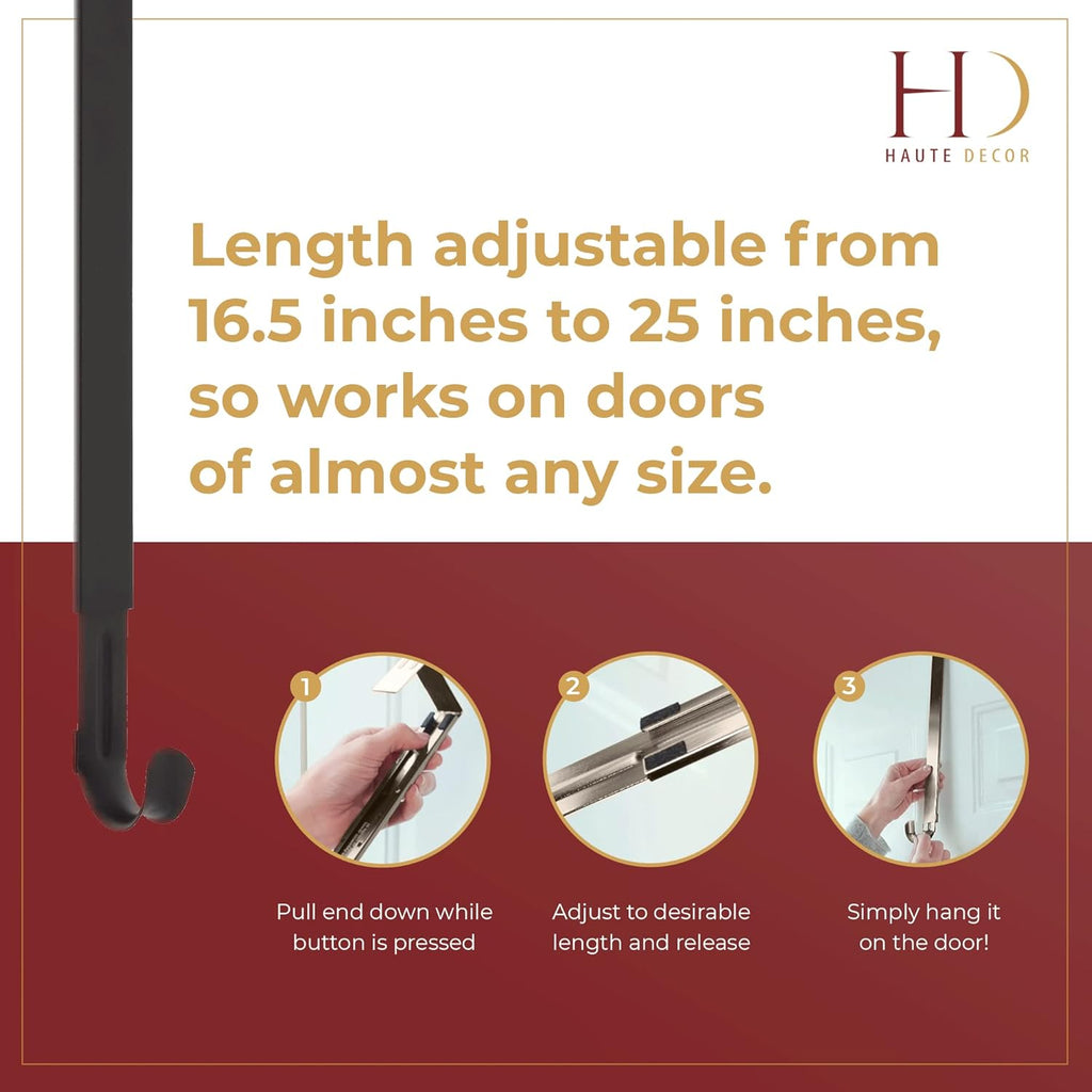 Haute Decor Adjustable Front Door Wreath Hanger - Holds Up to 20 Lb