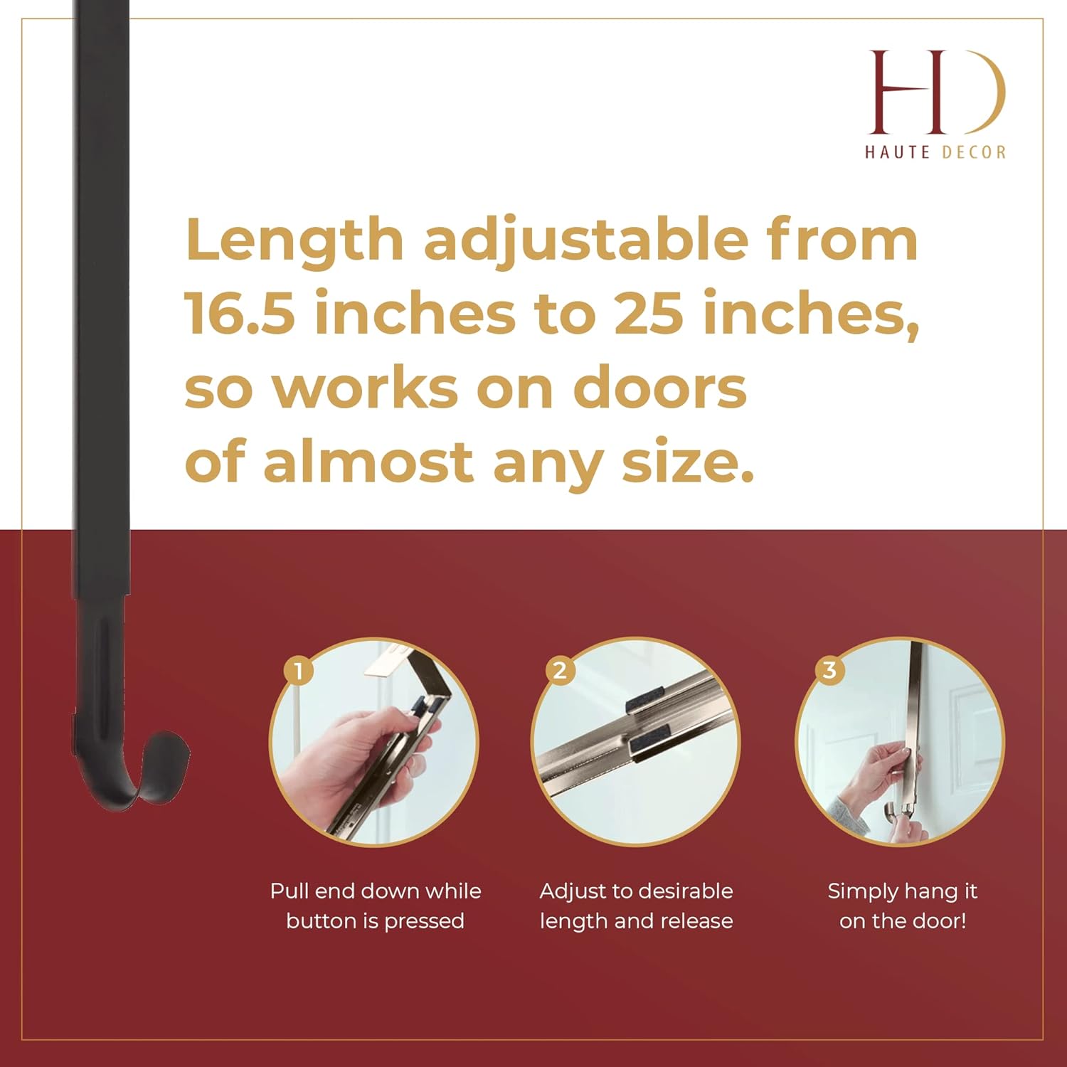Haute Decor Adjustable Front Door Wreath Hanger - Holds Up to 20 Lb