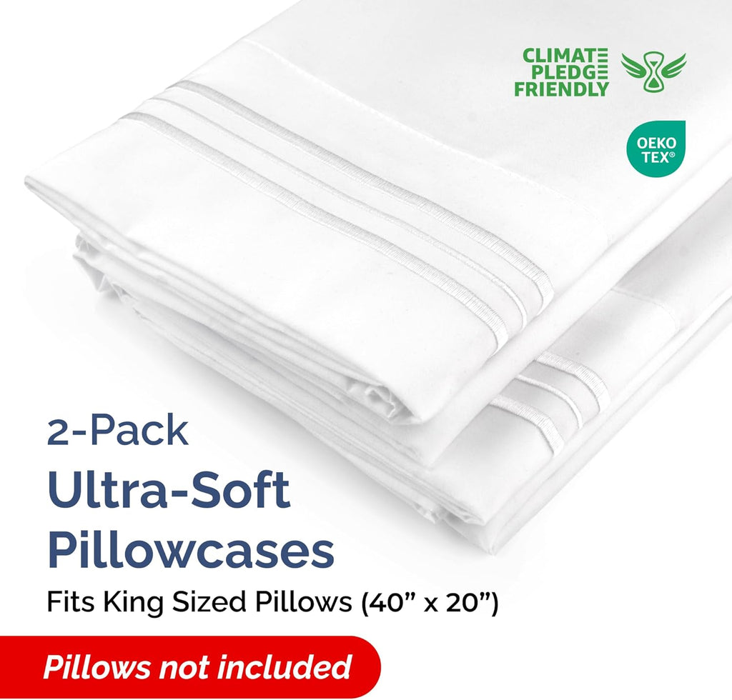 CGK Unlimited Ultra Soft Hotel-Quality King Pillowcases (Set of 2) - Wrinkle-Free & Fade-Resistant