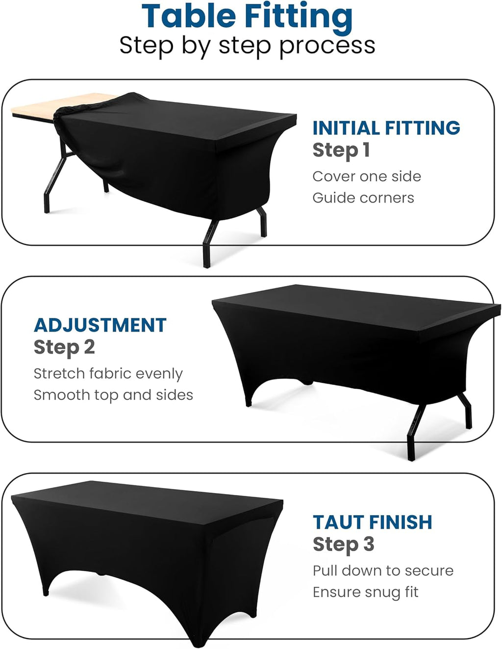 Utopia Kitchen 6-Foot Stretch Tablecloth 2-Pack - Black, Fitted & Wrinkle-Resistant