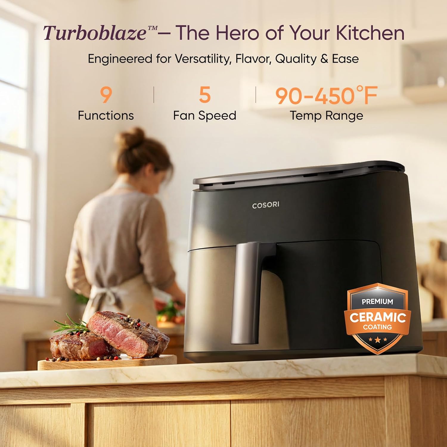 Cosori 9-in-1 TurboBlaze Air Fryer 6Qt - 5 Fan Speeds & 95% Less Oil