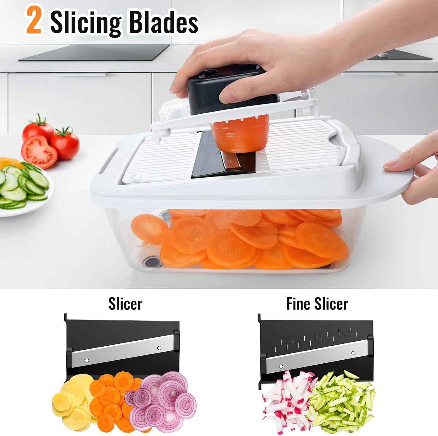 Ukeetap 8-Blade All-in-One Vegetable Chopper & Slicer with Container for Kitchen Prep