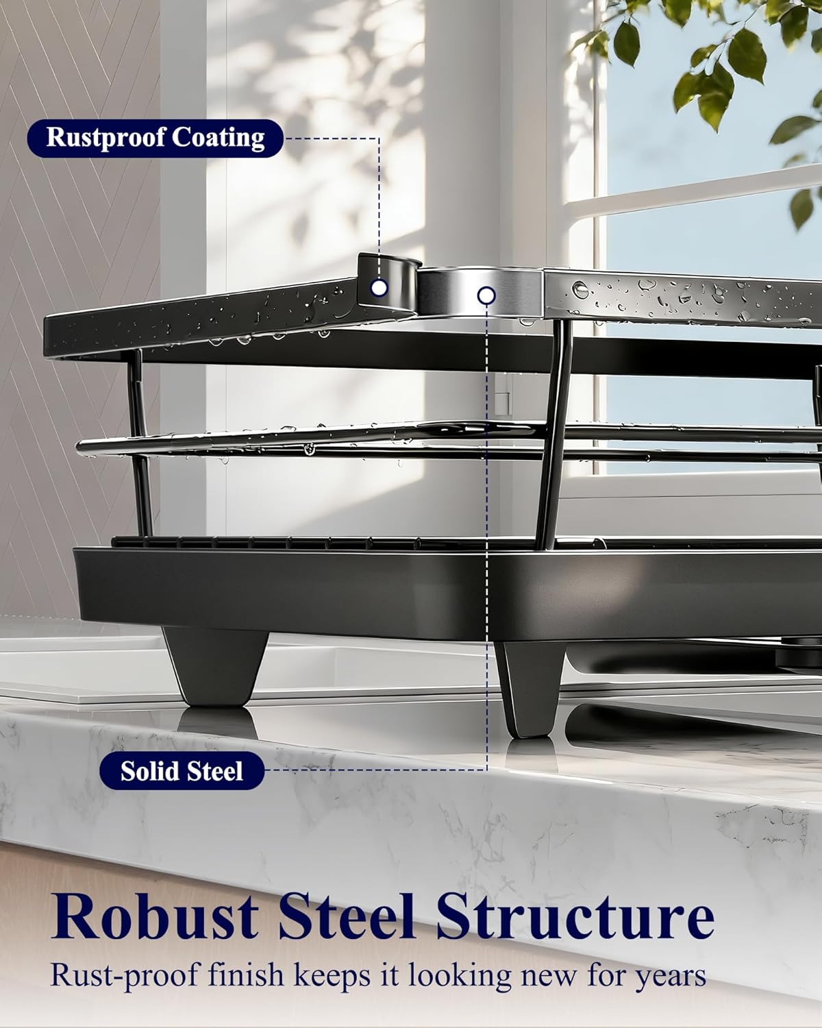 Kitsure Compact Dish Drying Rack for Small Kitchens - Stainless Steel with Detachable Cutlery Holder