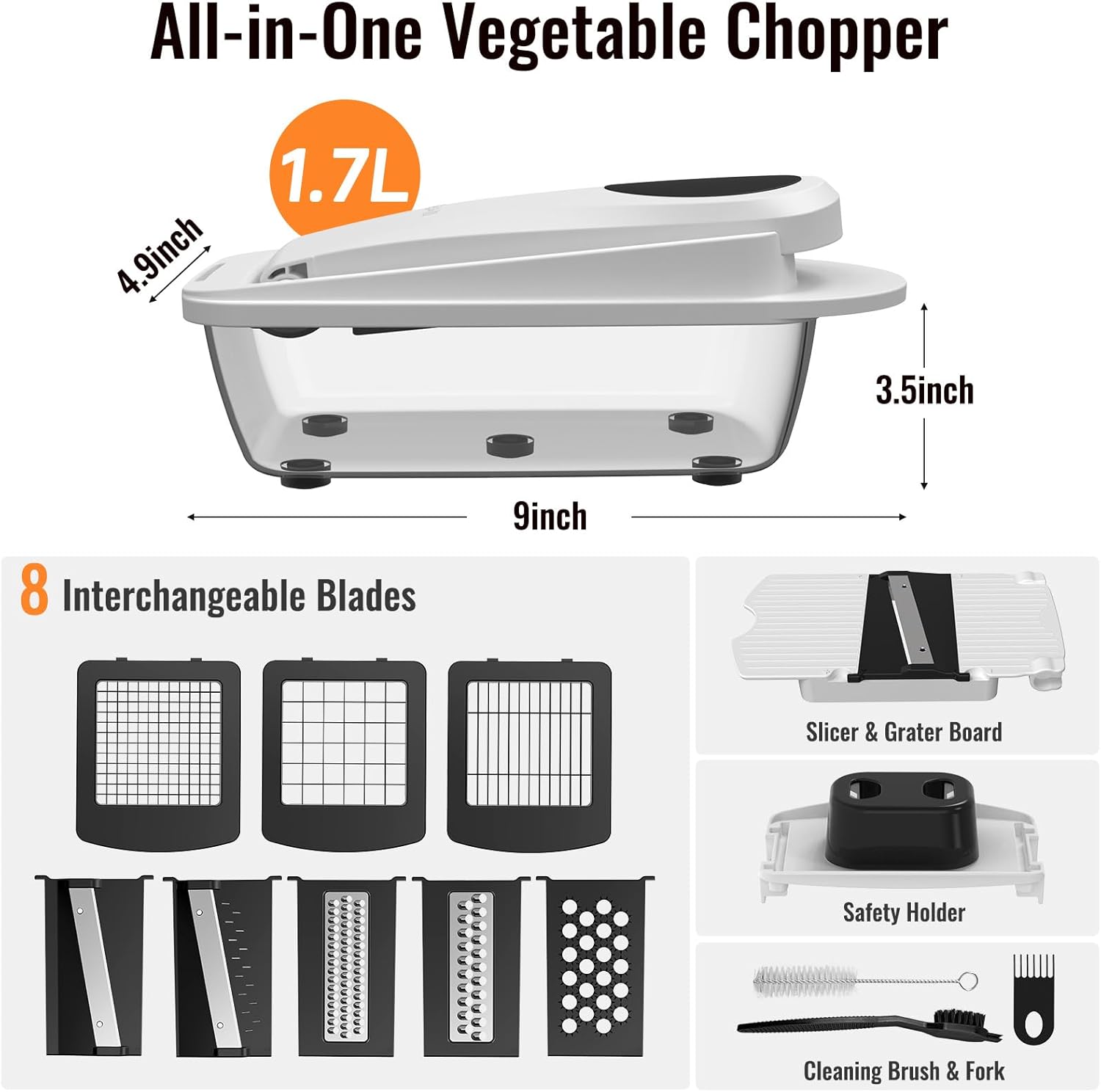 Ukeetap 8-Blade All-in-One Vegetable Chopper & Slicer with Container for Kitchen Prep