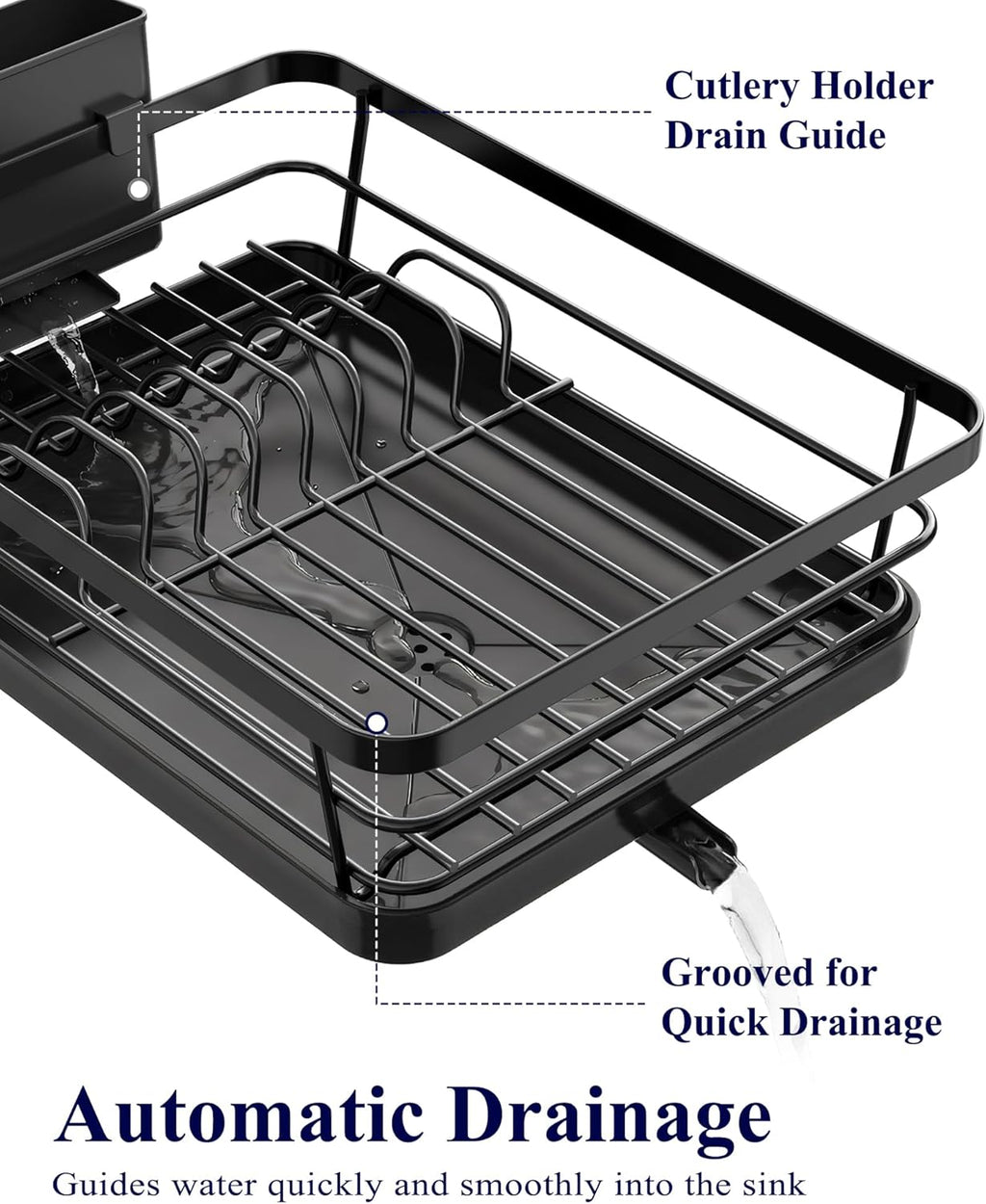 Kitsure Compact Dish Drying Rack for Small Kitchens - Stainless Steel with Detachable Cutlery Holder