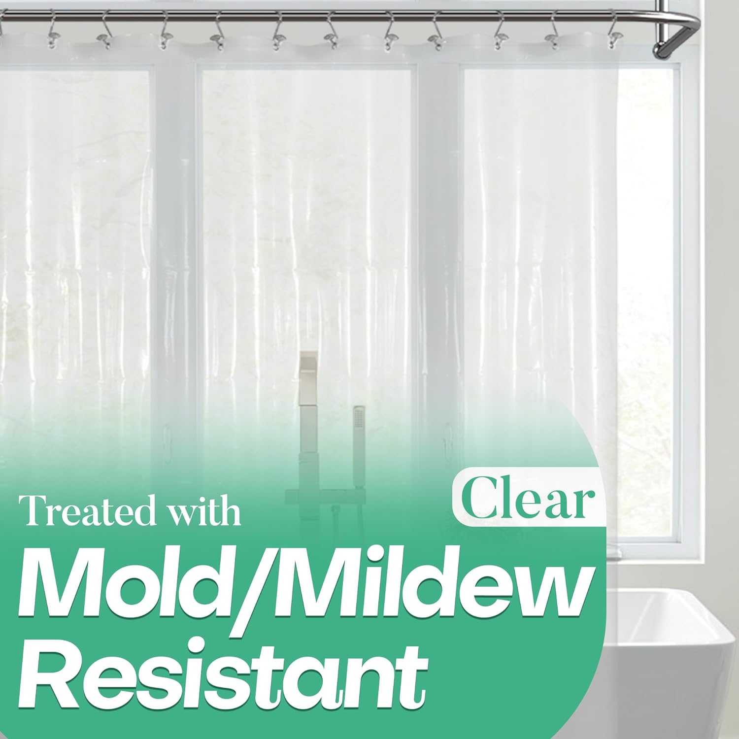 Mrs Awesome Clear Shower Curtain Liner with 3 Magnets - Waterproof & Magnet-Attached for Bathtub