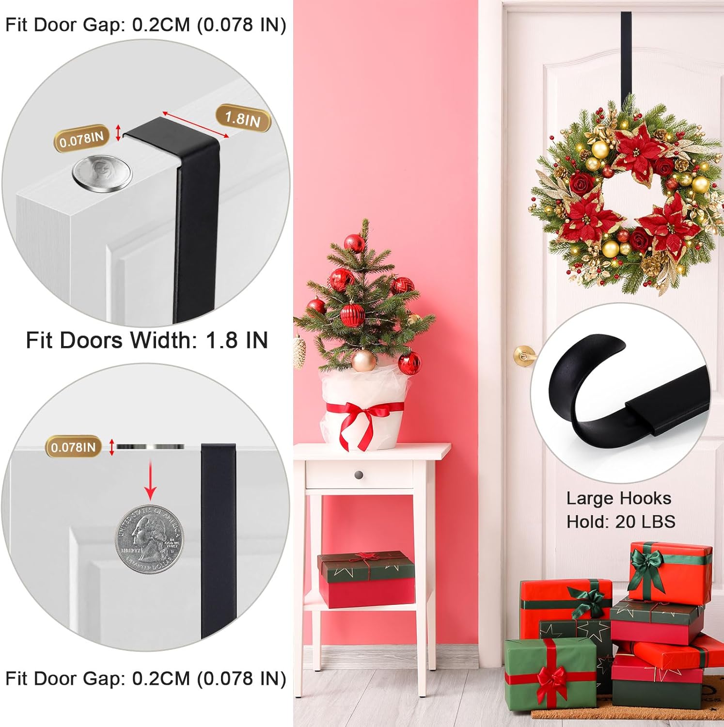 HEYHOUSE Adjustable Front Door Wreath Hanger - Holds Up to 20 lbs, 14.9-25"