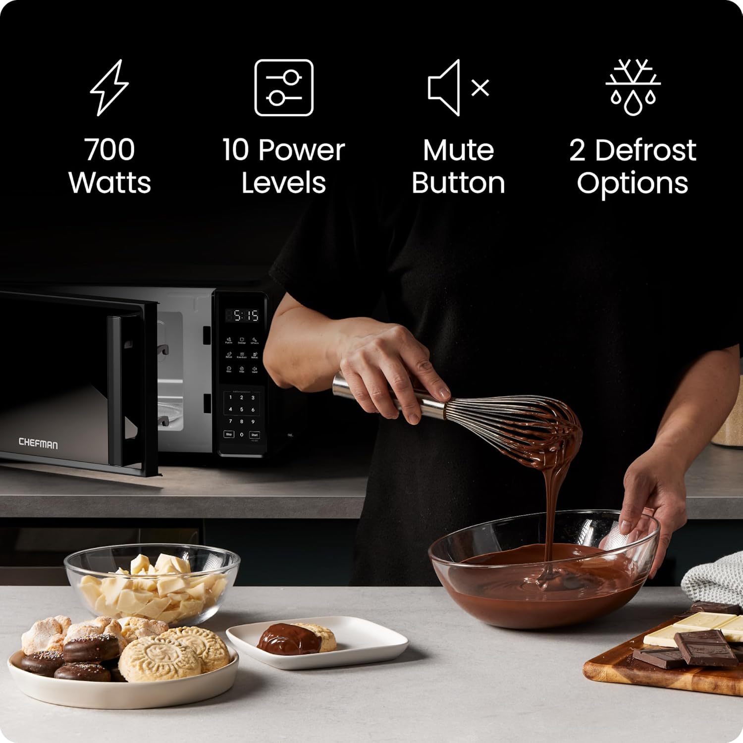 Chefman Compact Countertop Microwave - 0.7 Cu. Ft., 700W with 10 Power Levels & 6 Presets