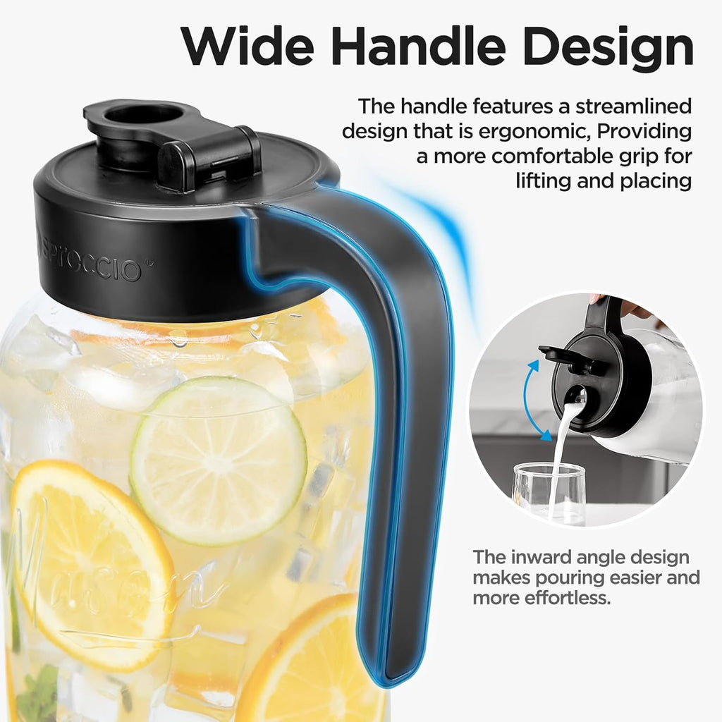 Spreccio Airtight Mason Jar Pitcher - Leakproof Glass Beverage Jug with Lid for Sun Tea & Cold Brew (64 oz)
