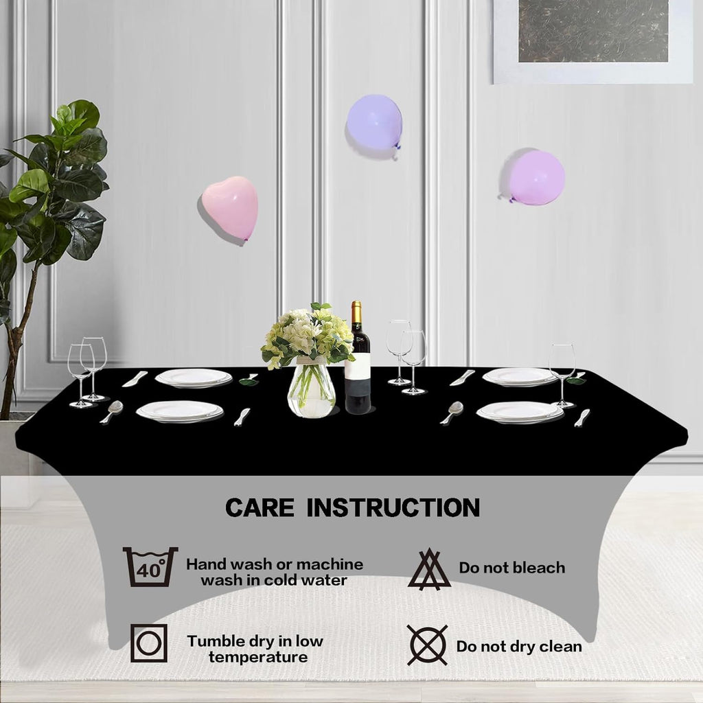 IVAPUPU 2-Pack 6FT Stretch Black Tablecloth - Wrinkle-Resistant Spandex for Weddings & Events