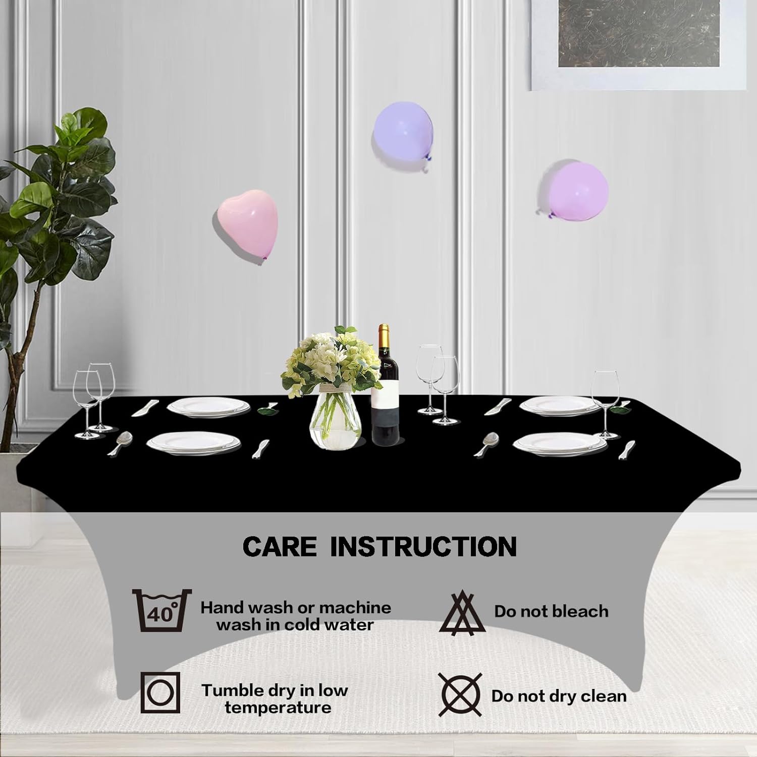 IVAPUPU 2-Pack 6FT Stretch Black Tablecloth - Wrinkle-Resistant Spandex for Weddings & Events