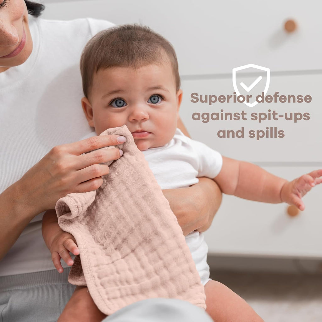 Comfy Cubs 20x10 Muslin Burp Cloths - 6-Layer Absorbent Cotton for Baby Messes (10-Pack)