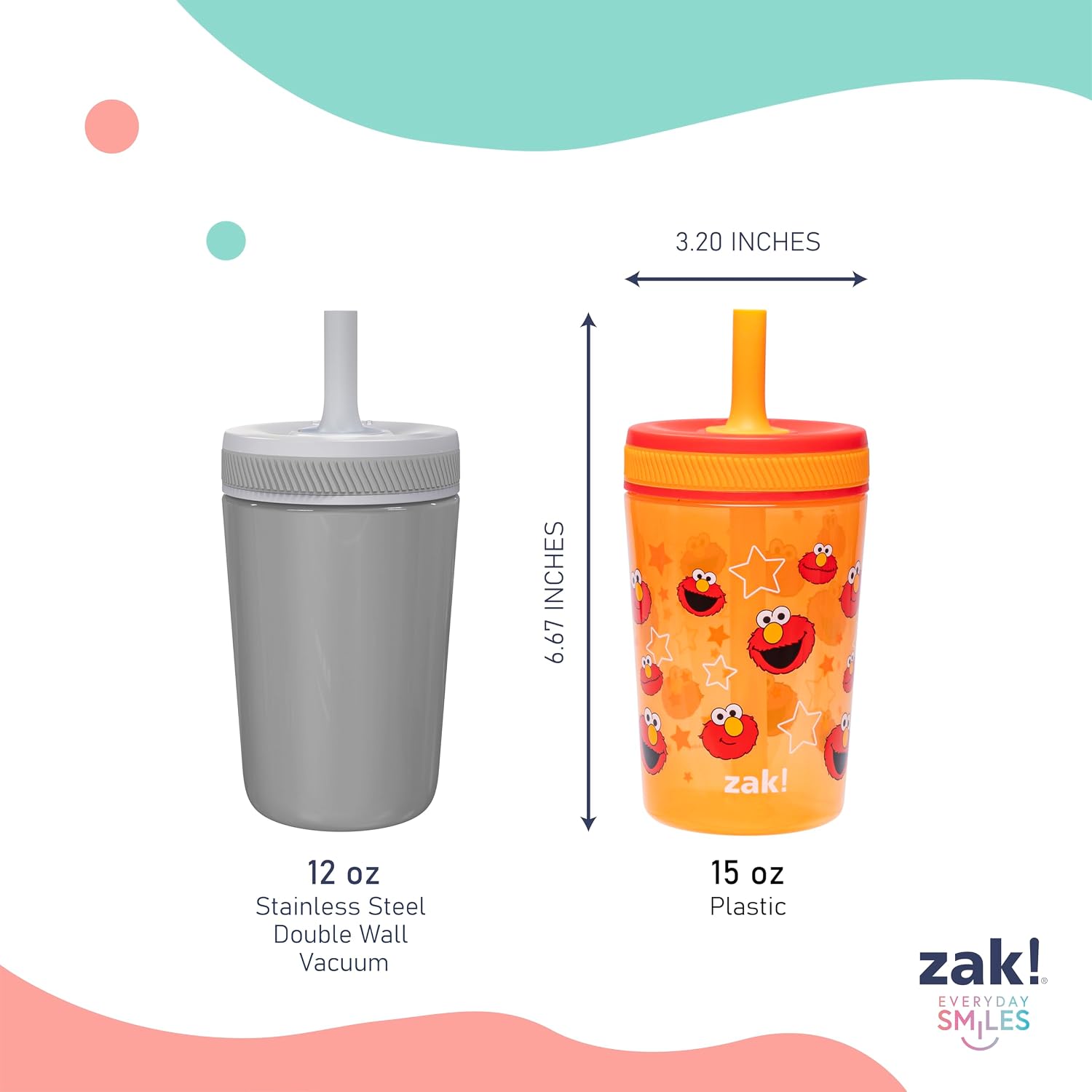 Zak Designs Sesame Street Leak-Proof Toddler Tumblers for Kids - 15oz 2-Pack