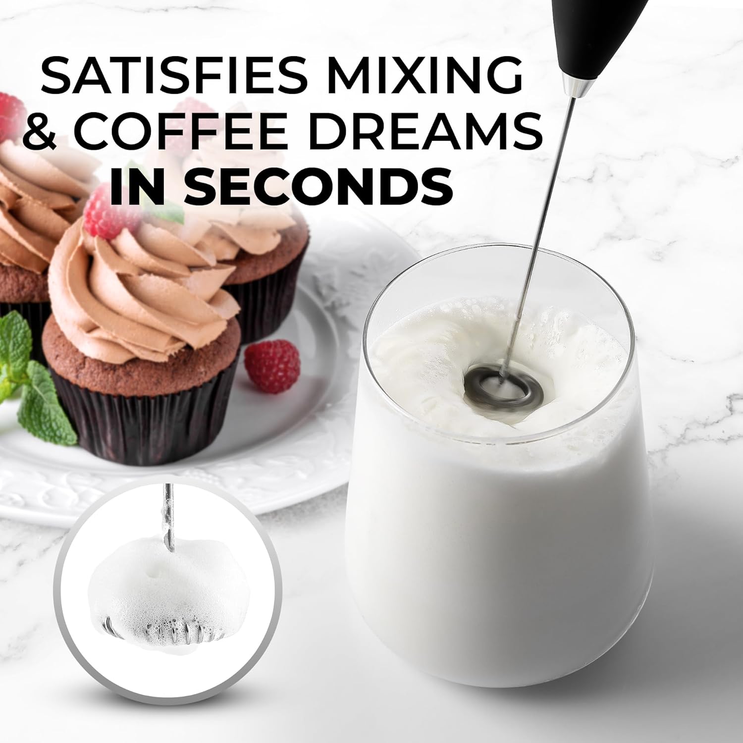 Zulay Kitchen Handheld Electric Milk Frother for Coffee & Latte - 13k RPM Motor