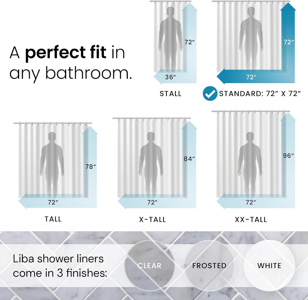 LiBa Premium PEVA Waterproof Shower Curtain Liner with Rust-Proof Grommets - Clear 72x72