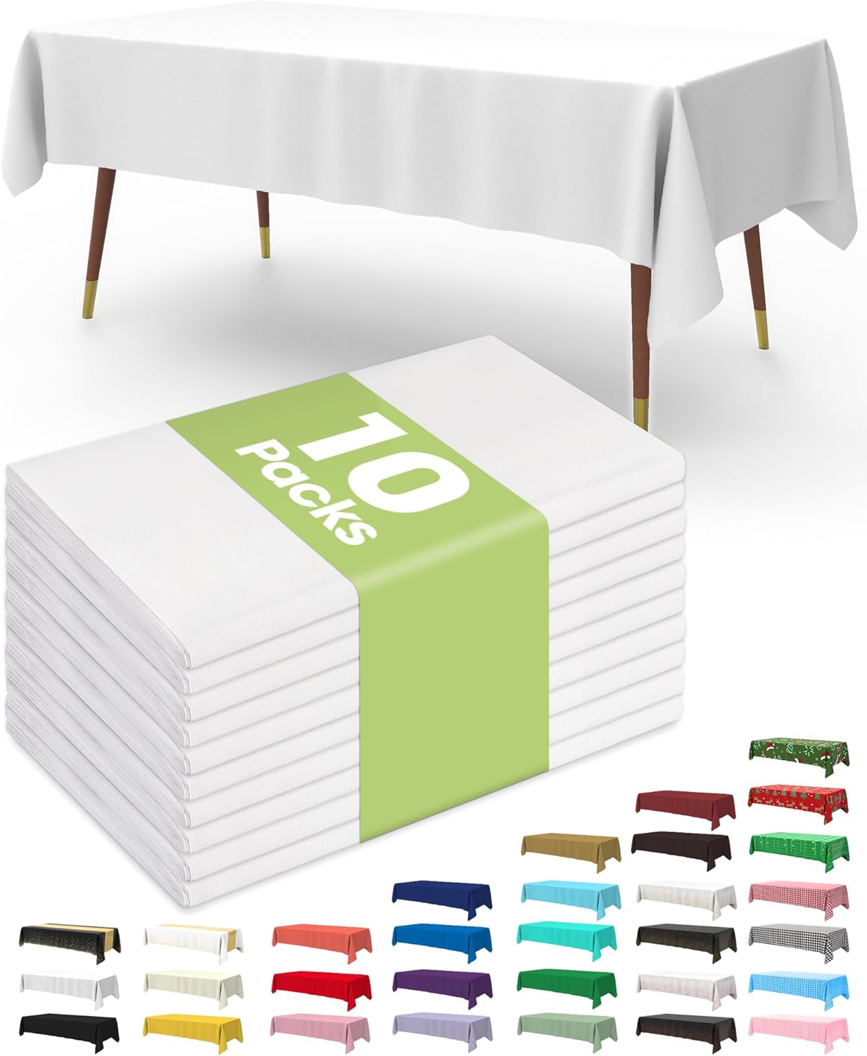 Pureegg 10 Pack 54x108 Inch White Disposable Tablecloth for Party & Picnic