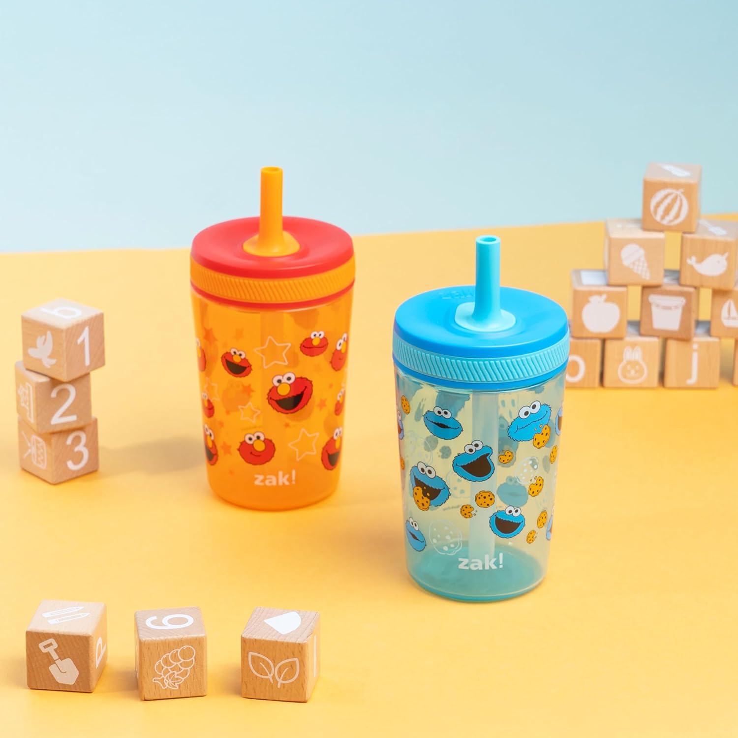 Zak Designs Sesame Street Leak-Proof Toddler Tumblers for Kids - 15oz 2-Pack