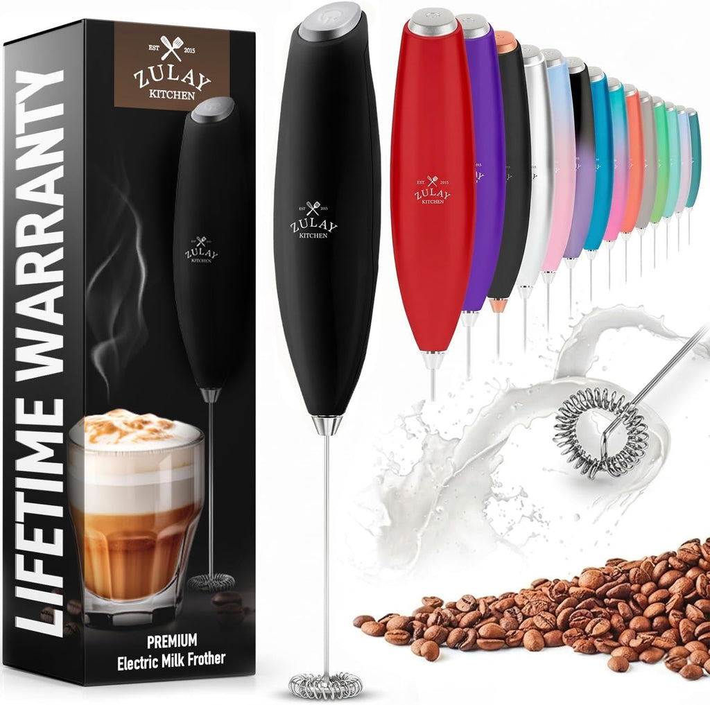 Zulay Kitchen Handheld Electric Milk Frother for Coffee & Latte - 13k RPM Motor