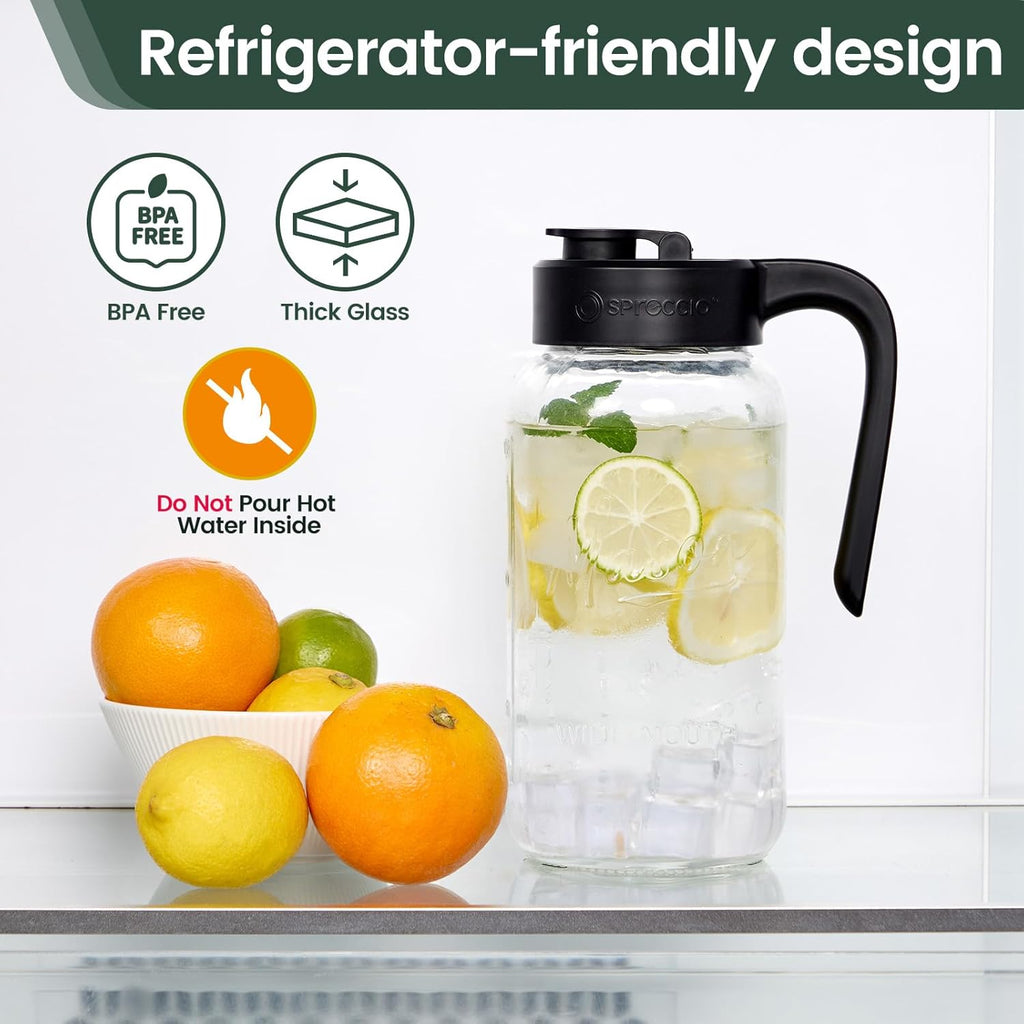 Spreccio Airtight Mason Jar Pitcher - Leakproof Glass Beverage Jug with Lid for Sun Tea & Cold Brew (64 oz)