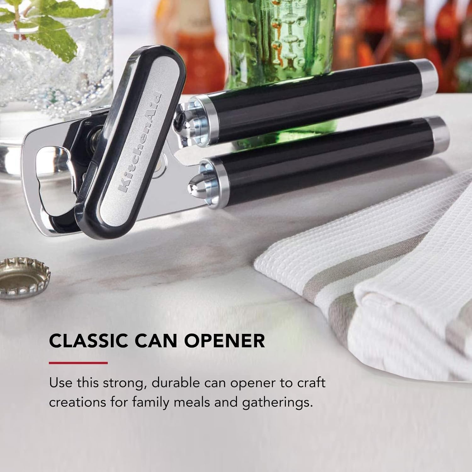 KitchenAid Classic Multifunction Can Opener & Bottle Opener - Razor Sharp Steel, Ergonomic Handles