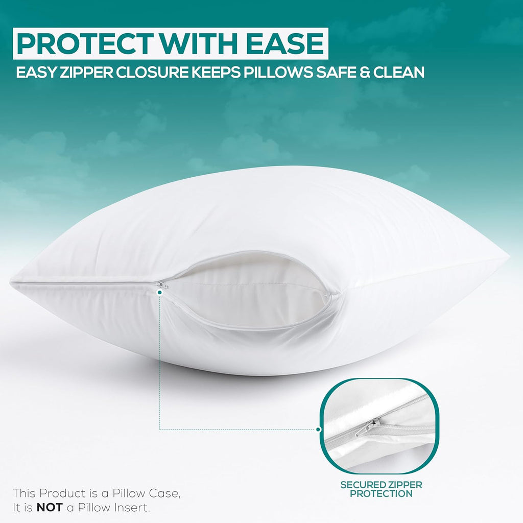 Bed Bug & Dust Mite Proof Pillow Protectors - Zipper Enclosed, Waterproof, Set of 4 by Utopia Bedding