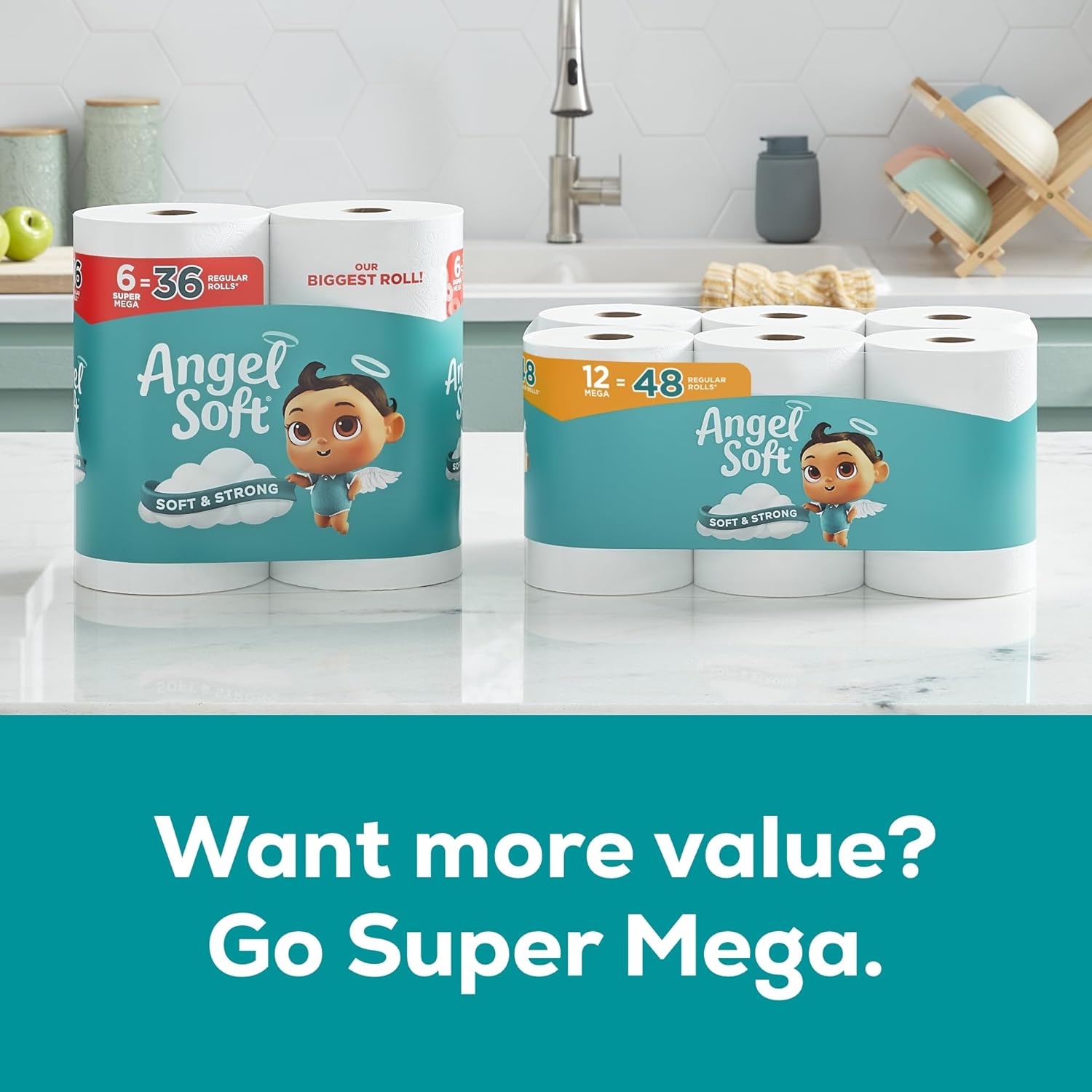Angel Soft Mega Roll Toilet Paper - 18 Rolls (5760 Sheets) Septic-Safe & Strong