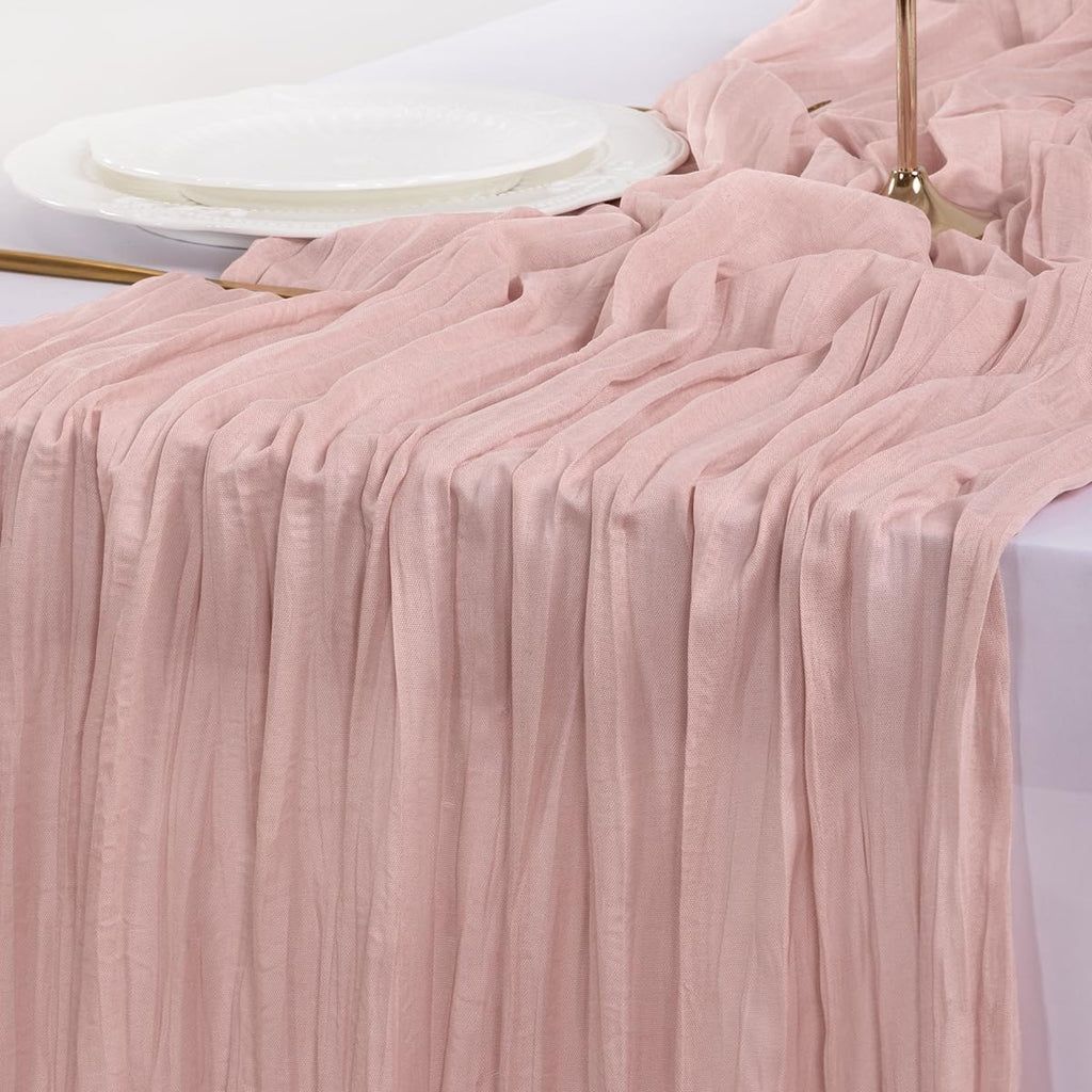 Socomi 10ft Dusty Pink Cheesecloth Table Runner - Rustic Gauze for Weddings & Home Decor