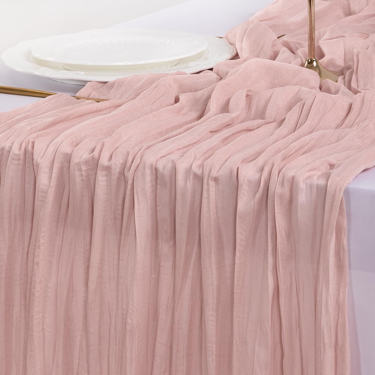 Socomi 10ft Dusty Pink Cheesecloth Table Runner - Rustic Gauze for Weddings & Home Decor