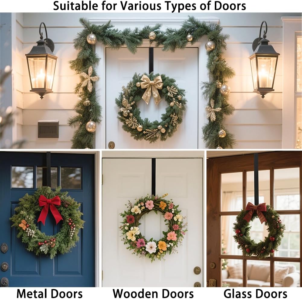 Sattiyrch Sturdy Steel Front Door Wreath Hanger - 15" Over the Door Hook for Holiday Decorations