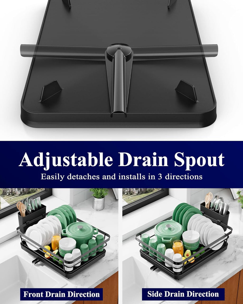 Kitsure Compact Dish Drying Rack for Small Kitchens - Stainless Steel with Detachable Cutlery Holder