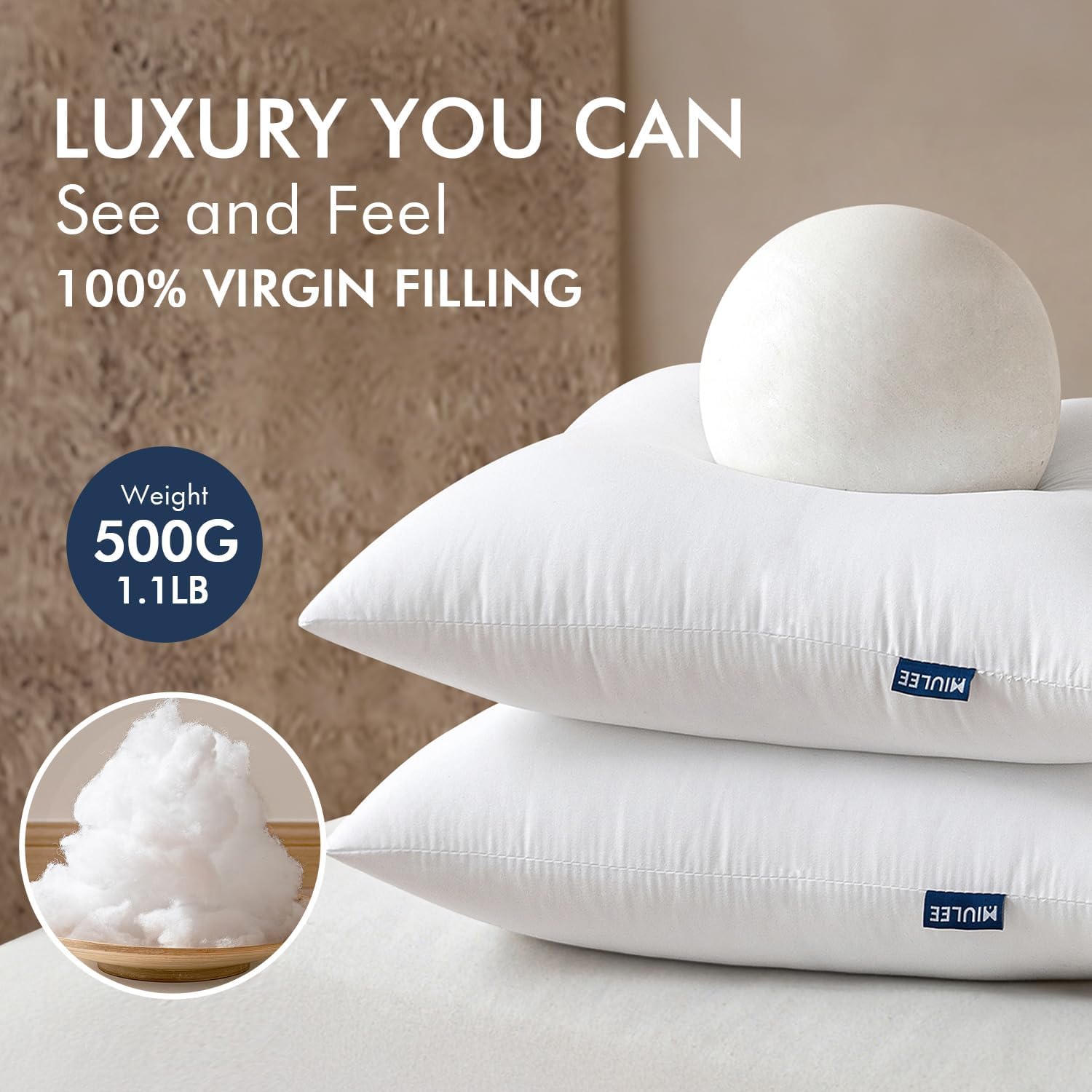 MIULEE 18x18 Pillow Inserts - 2-Pack, 100% Virgin Fiber for Long-Lasting Plushness
