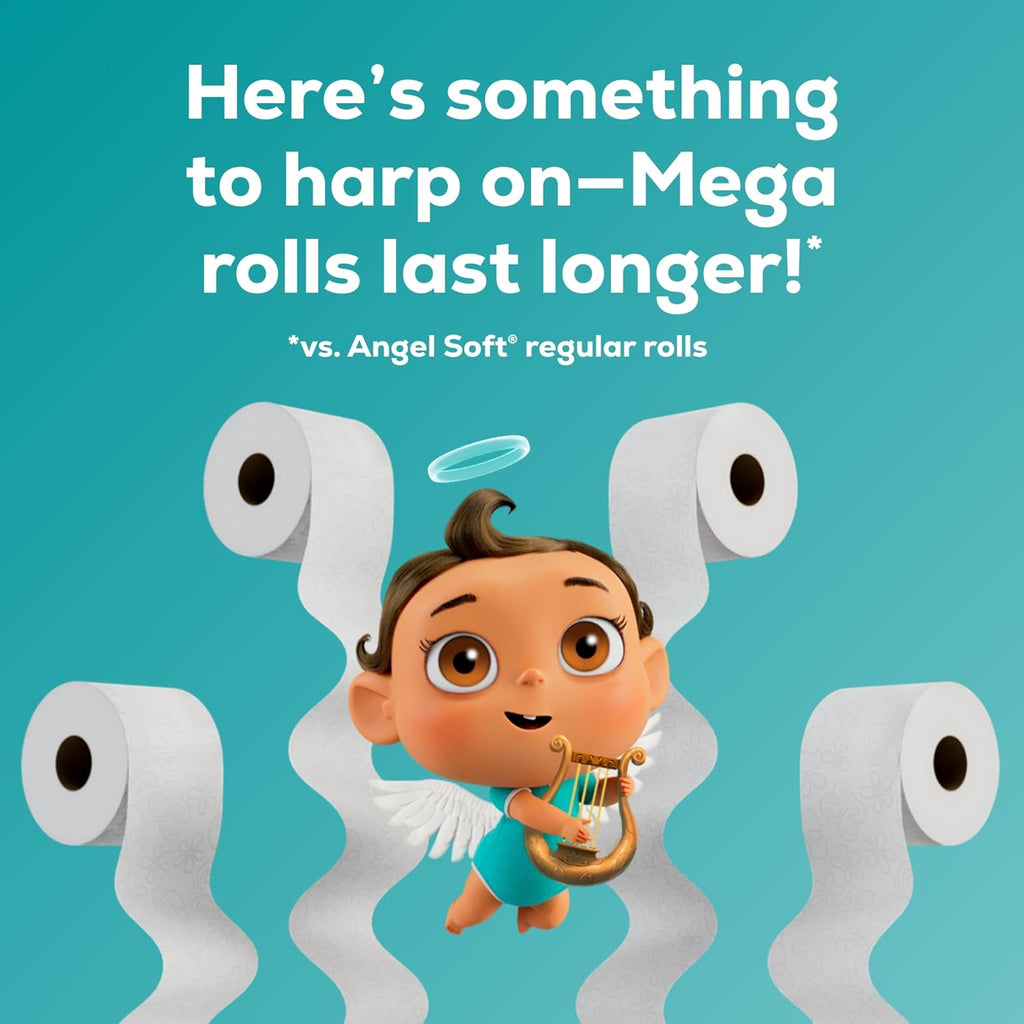 Angel Soft Mega Roll Toilet Paper - 18 Rolls (5760 Sheets) Septic-Safe & Strong