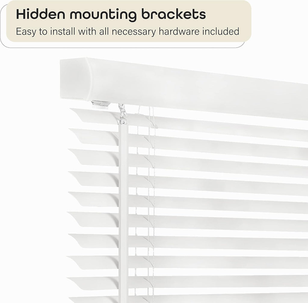 Cordless Light Filtering Mini Blinds - 34x64 Inch Pearl White Vinyl Horizontal Blinds by Achim