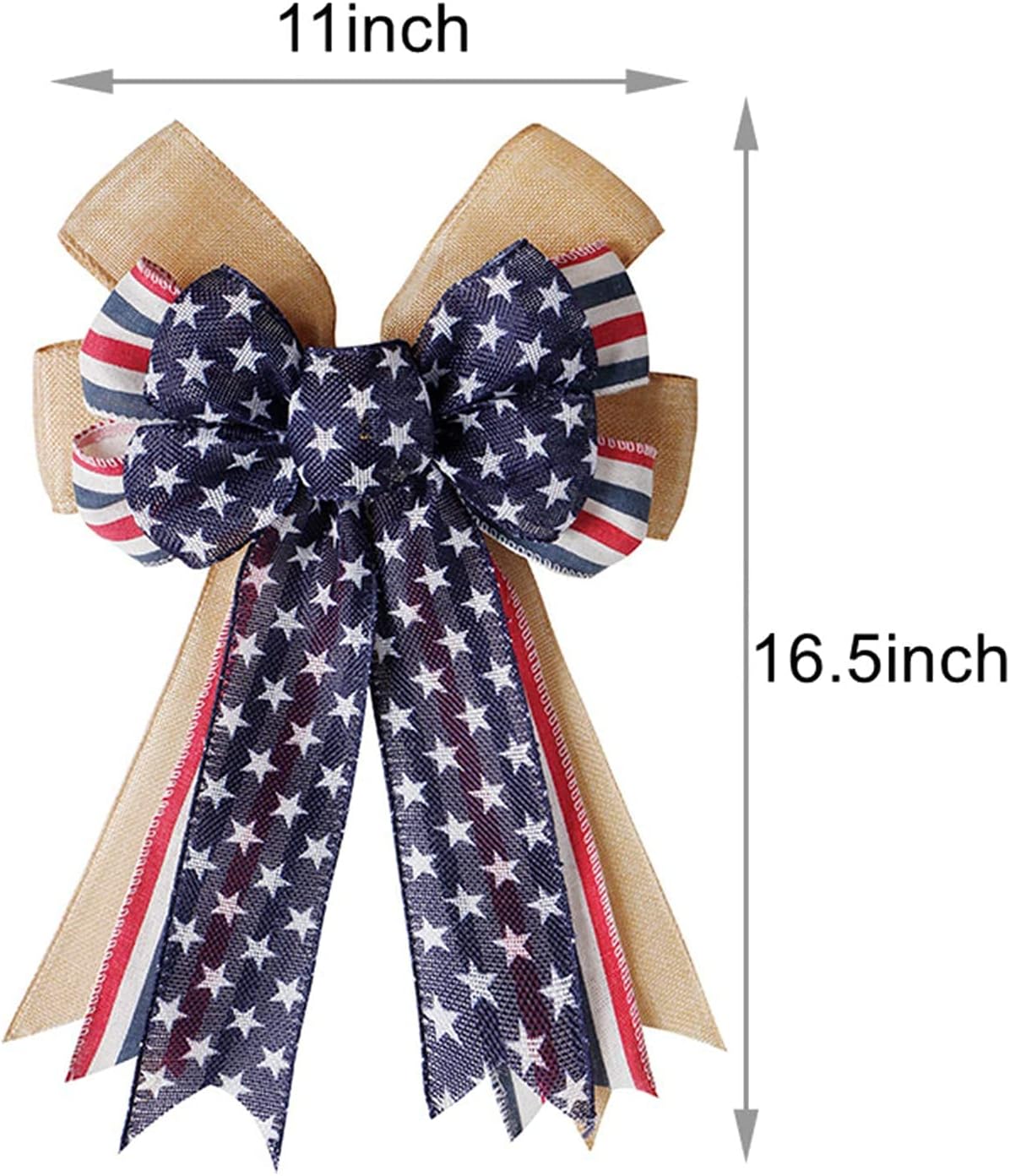 Hongsome Patriotic Burlap Bow for 4th of July Wreaths - Red White Blue Stars, 11x16.5in