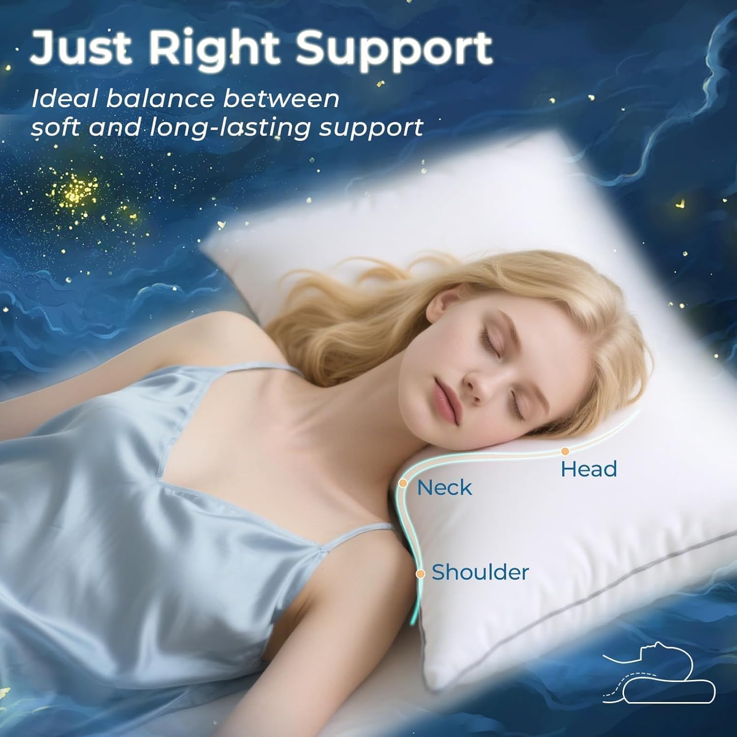 Sasttie Firm Queen Size Pillows Set of 2 - Perfect for Side/Back/Stomach Sleepers with Hotel-Quality Down Alternative Fill
