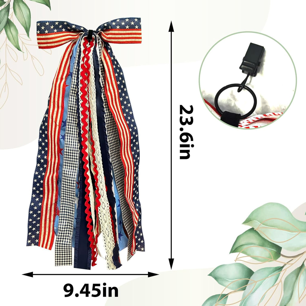 Ftuuo Large Patriotic Star Burlap Bow - 4th of July Wreath Sash with Clip-On