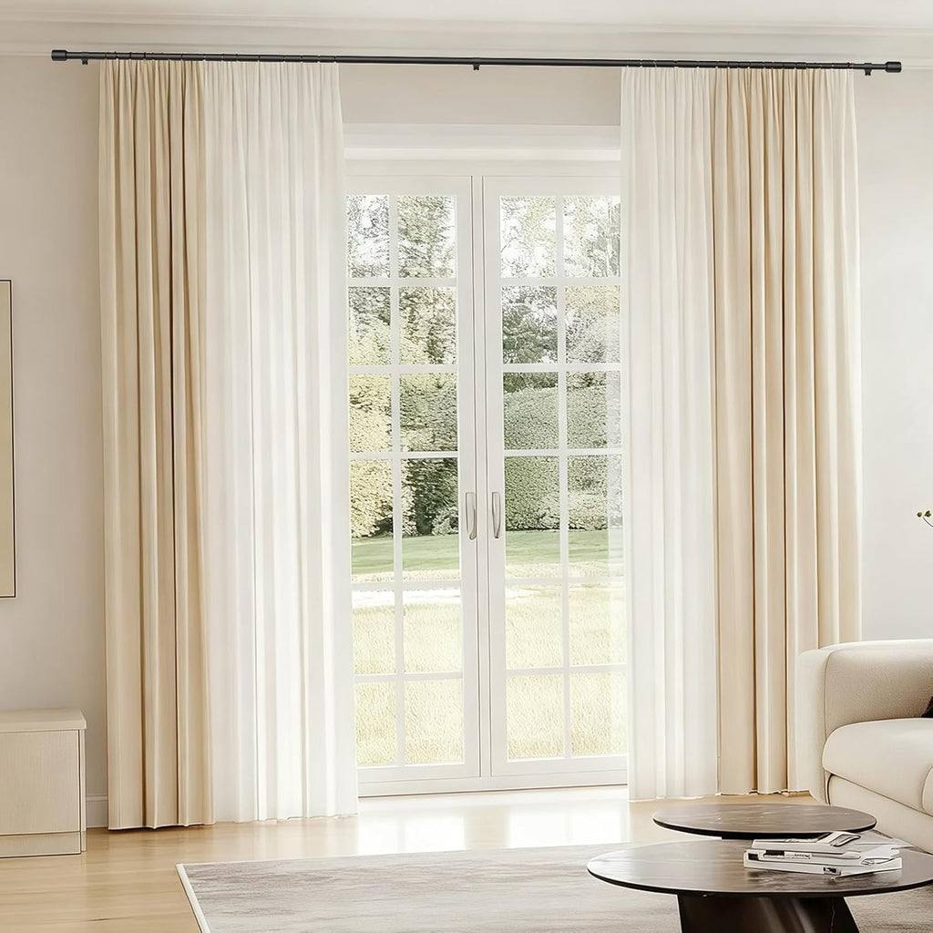 Edidonson Adjustable Black Curtain Rods - 5/8" Diameter, 30-90 Inch, for Windows Up to 84 Inches