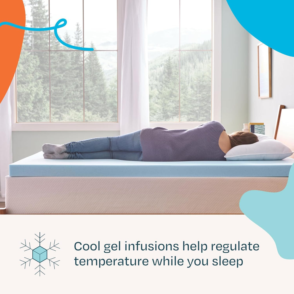 Linenspa 3-Inch Gel Memory Foam Mattress Topper - Queen Size Cooling & Pressure Relief
