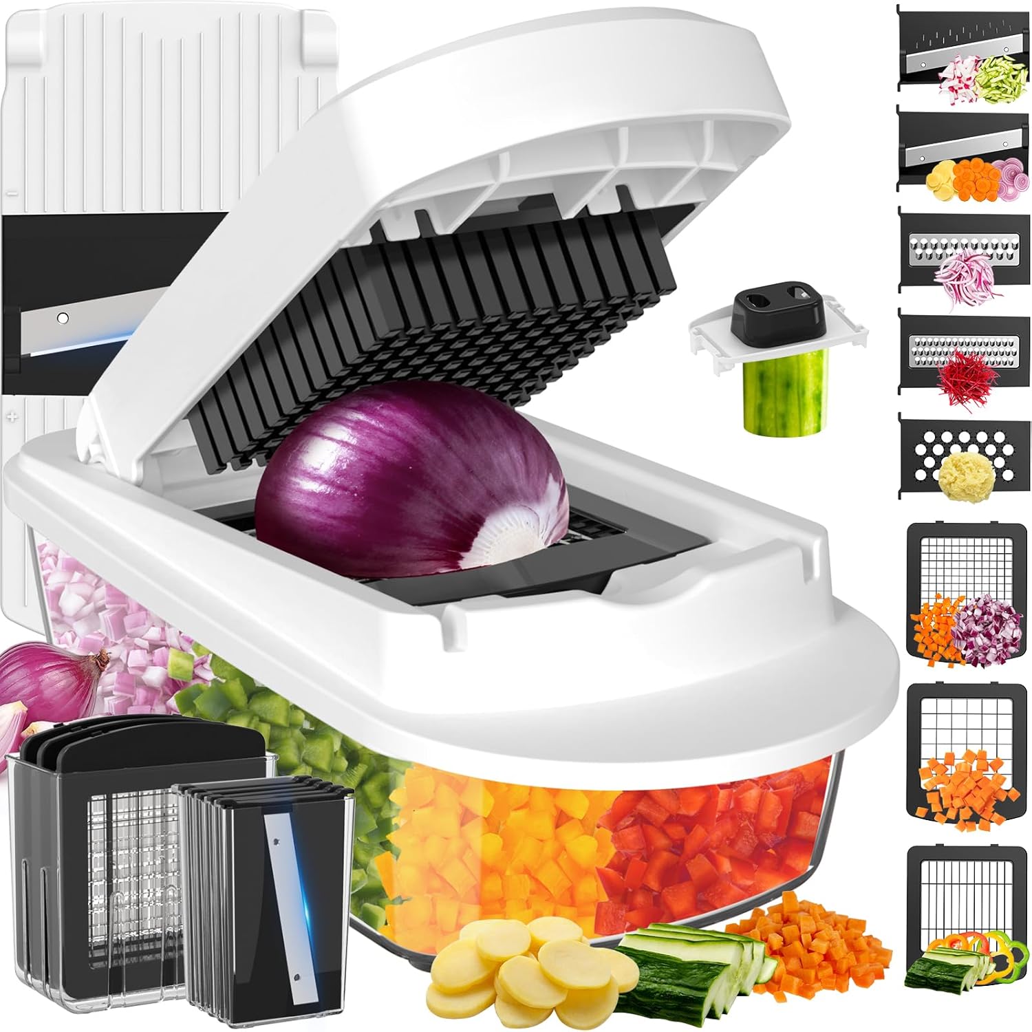 Ukeetap 8-Blade All-in-One Vegetable Chopper & Slicer with Container for Kitchen Prep