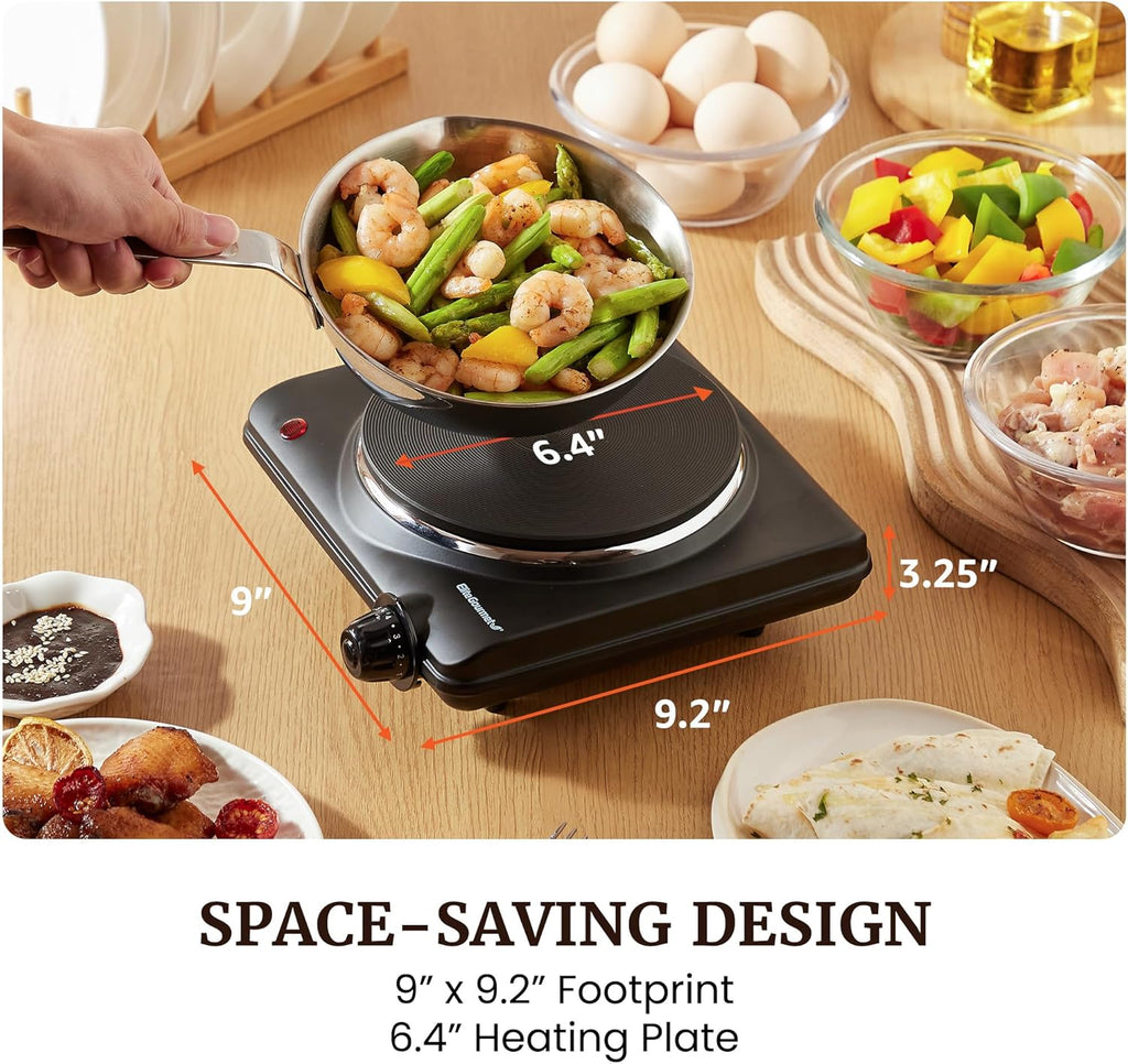 Elite Gourmet Portable Electric Burner - 1000W Cast Iron Hot Plate with 7 Heat Settings for RVs & Small Kitchens