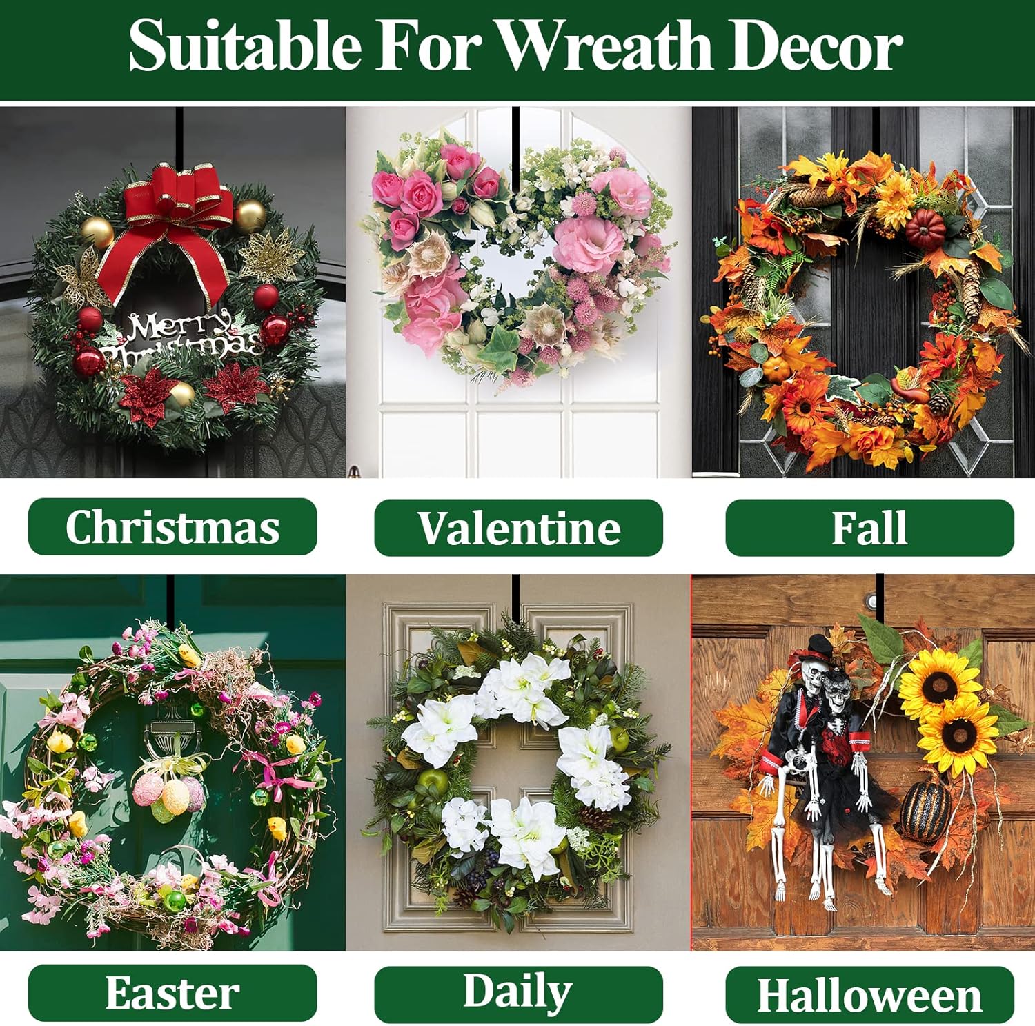 Adjustable Front Door Wreath Hanger for 20lb Loads - Black