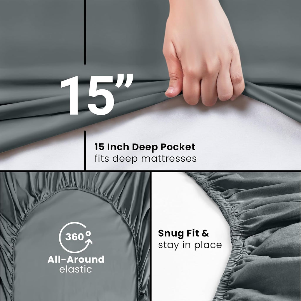 Utopia Bedding Queen Fitted Sheet - 15" Deep Pocket Microfiber - Fade & Shrink Resistant