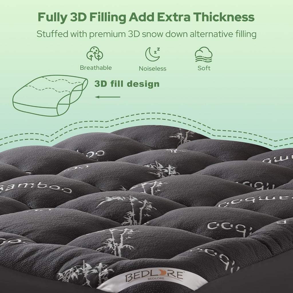 BEDLORE Queen Bamboo Viscose Mattress Topper for Back Pain Relief