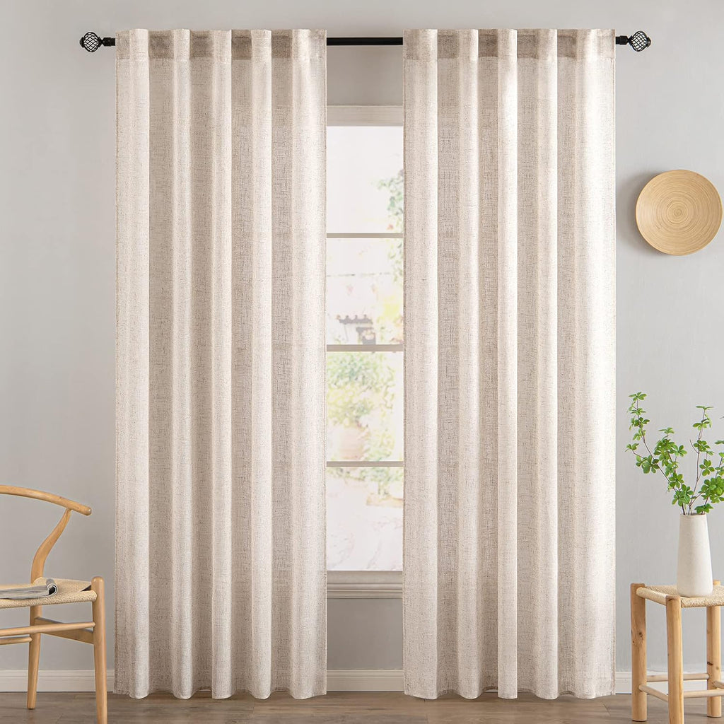 MIULEE Natural Linen Curtains 84" Long Semi-Sheer for Bedroom Living Room