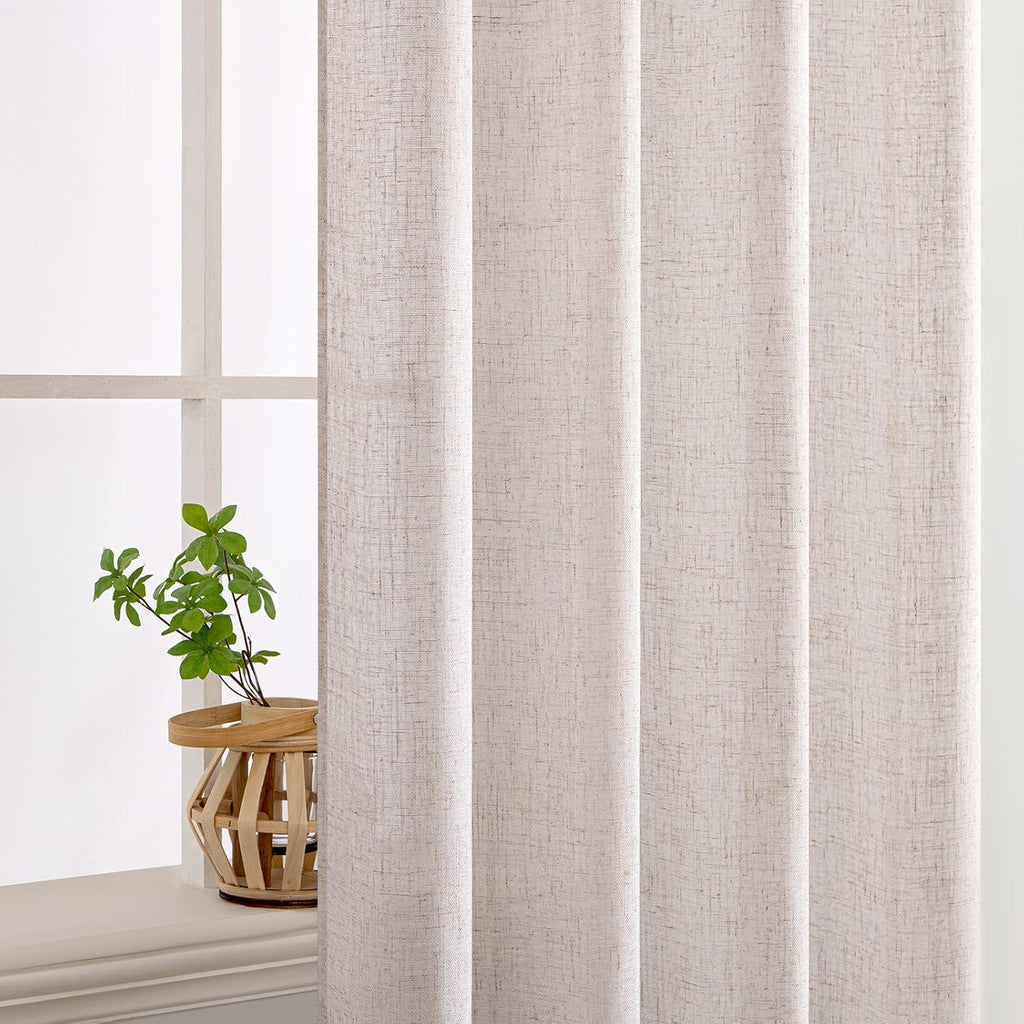 MIULEE Natural Linen Curtains 84" Long Semi-Sheer for Bedroom Living Room
