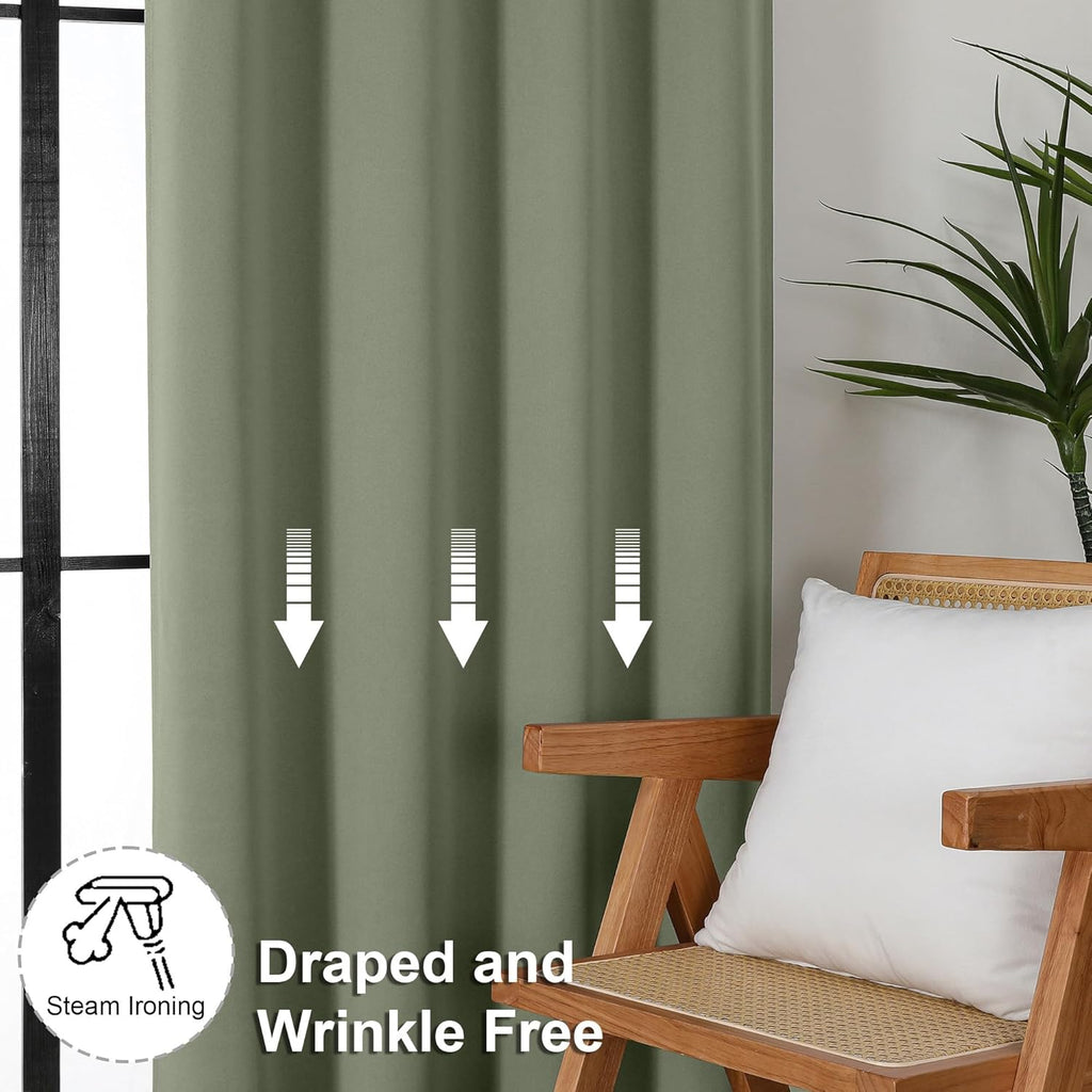Simplebrand Sage Green Blackout Curtains for Bedroom 63 Inch Length 2-Panel Set
