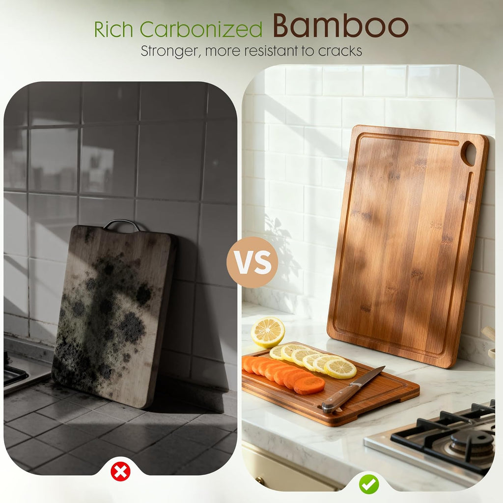Astercook Carbonized Bamboo Cutting Boards Set w/ Stand (3-Piece)