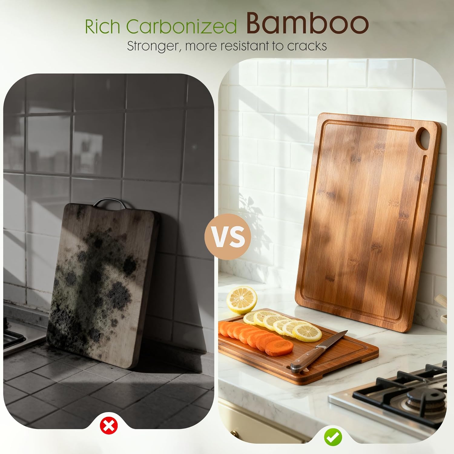 Astercook Carbonized Bamboo Cutting Boards Set w/ Stand (3-Piece)