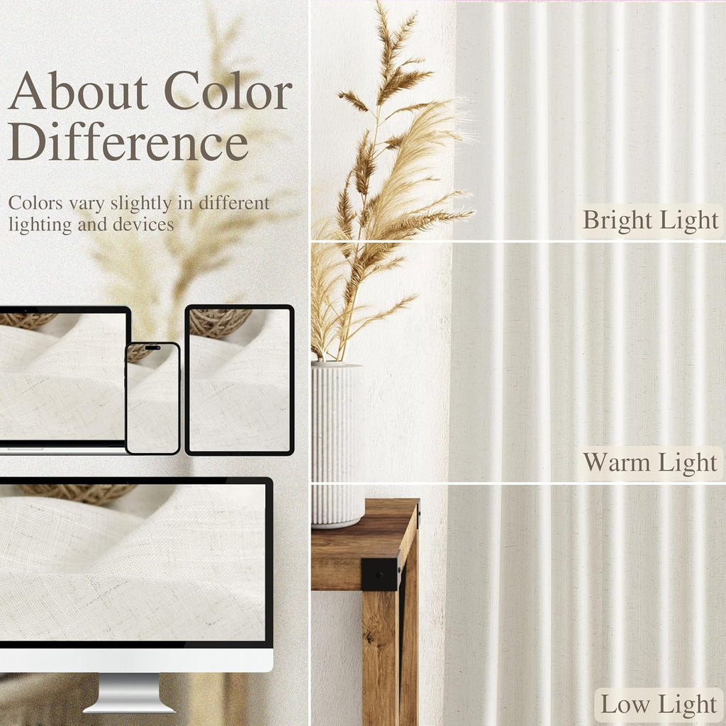 Nanspring Linen Blend Back Tab Curtains 84" 2-Pack Neutral Modern Farmhouse